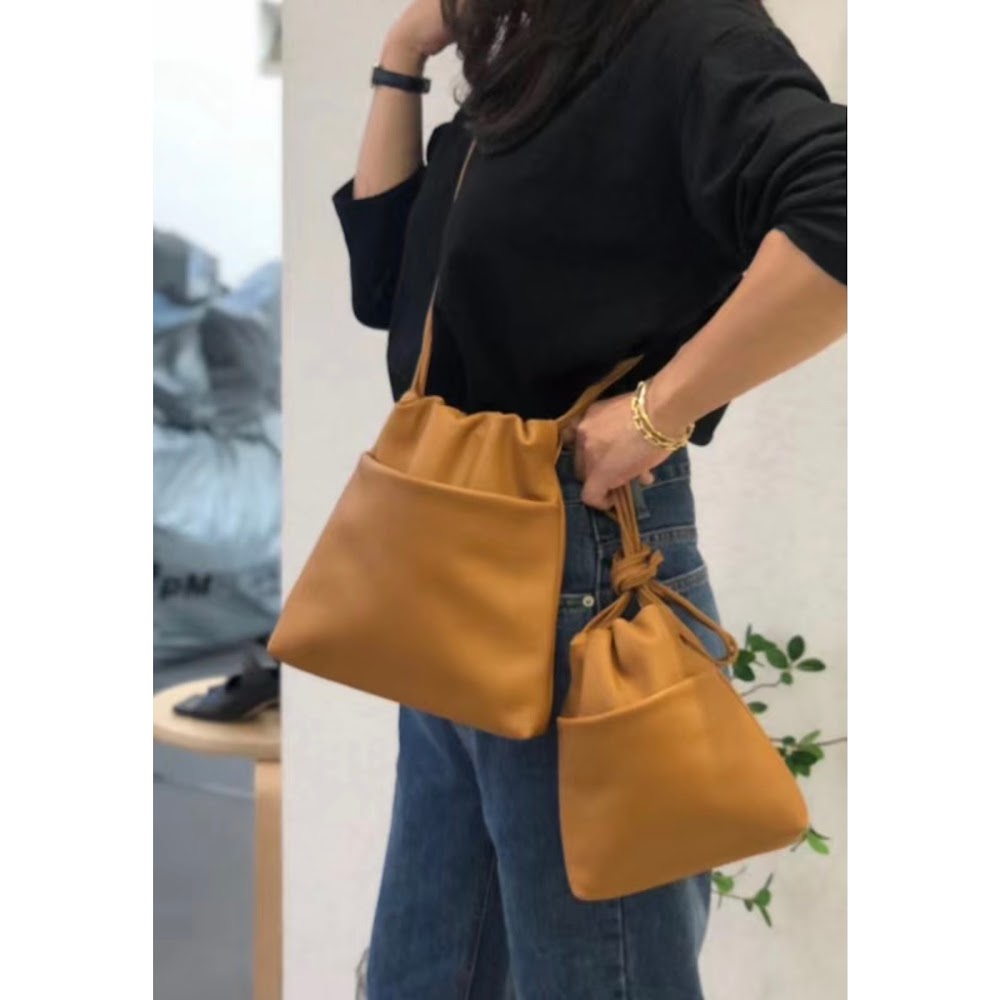 Korean handmade genuine cowhide rope bag