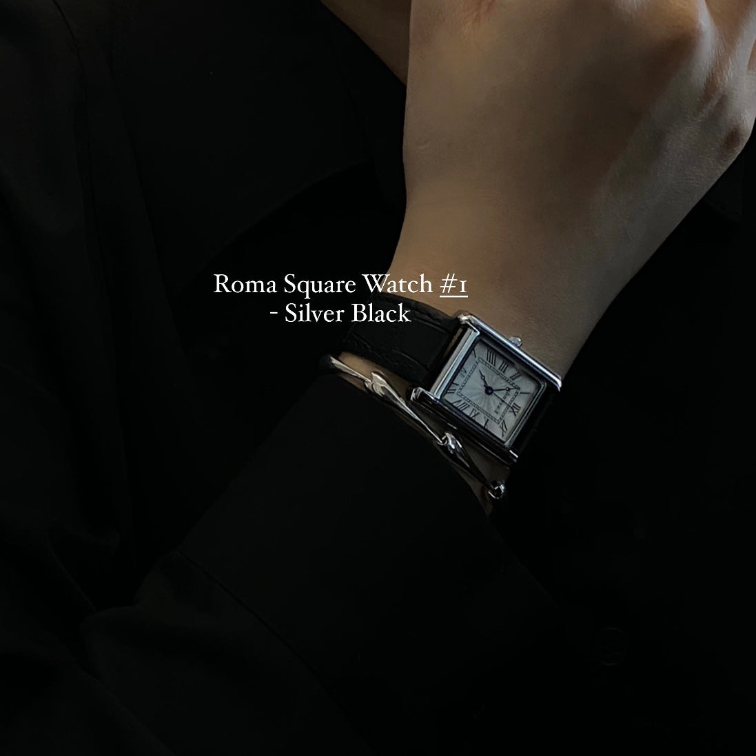 Roma Square Watch #1 - Silver Black & Grey