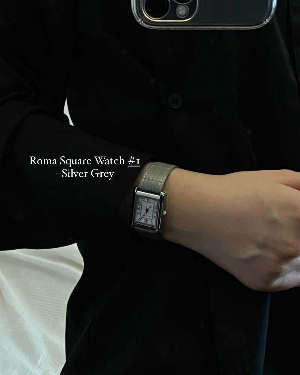 Roma Square Watch #1 - Silver Black & Grey