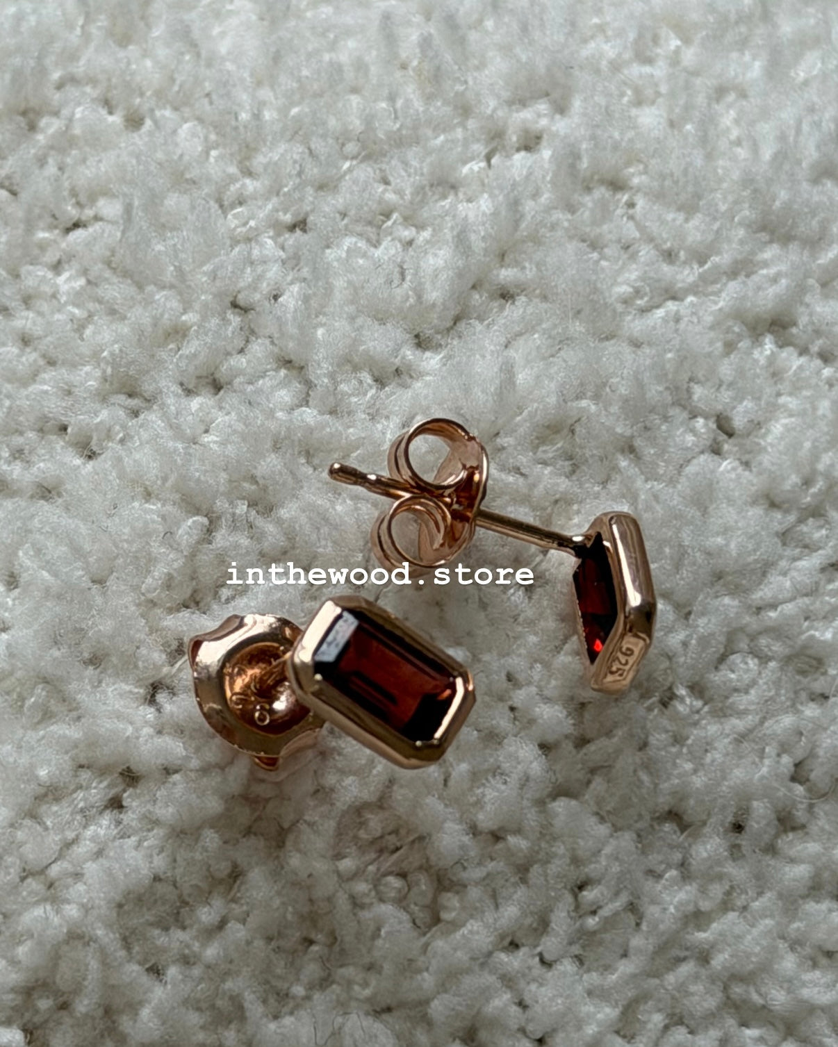 [925silver+Gemstone] Square Garnet Earrings