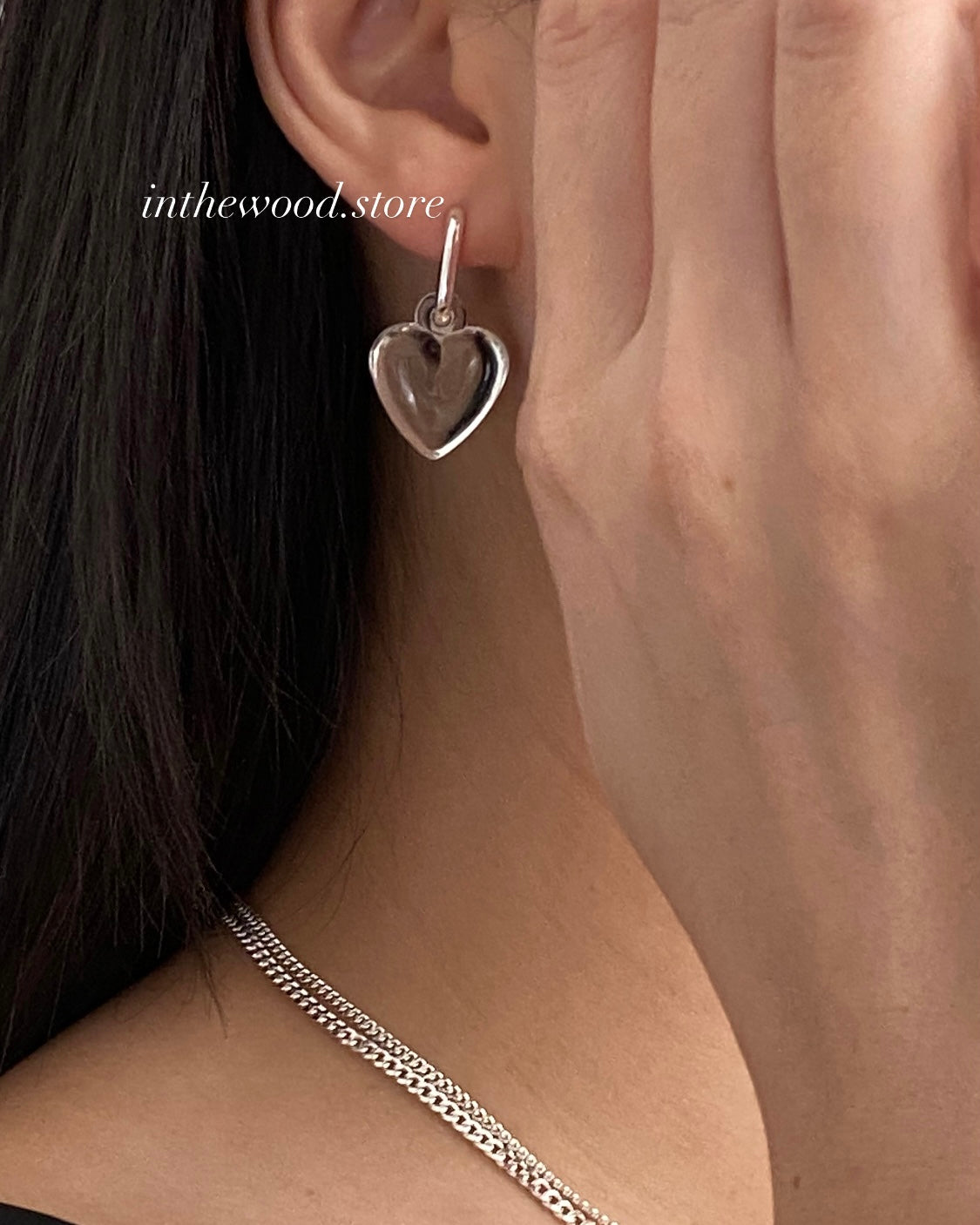 [925silver] Clear Heart Earrings