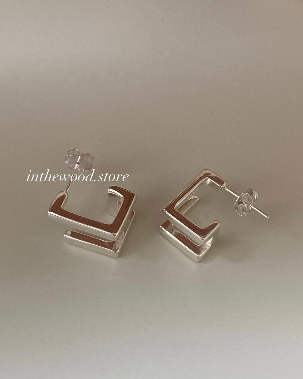 [925silver] Square Layer Earrings