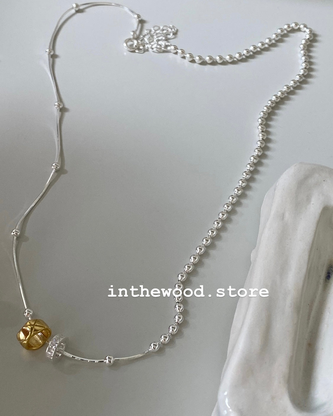 [925silver] Lozenges Link Ball Necklace