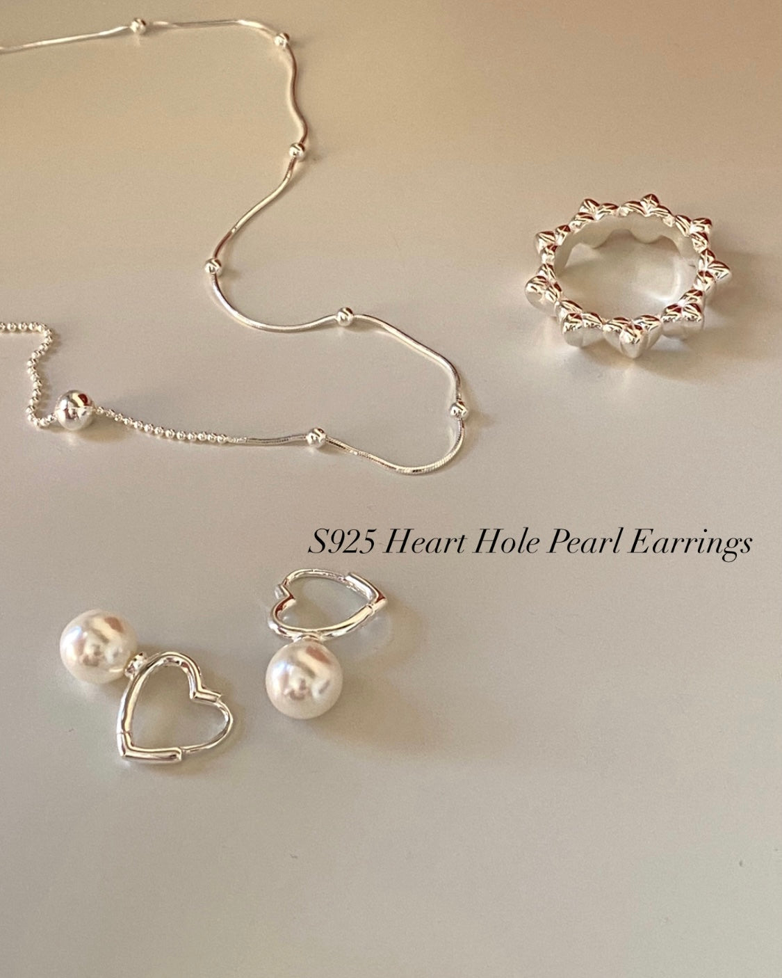 [925silver] Heart Hole Pearl Earrings