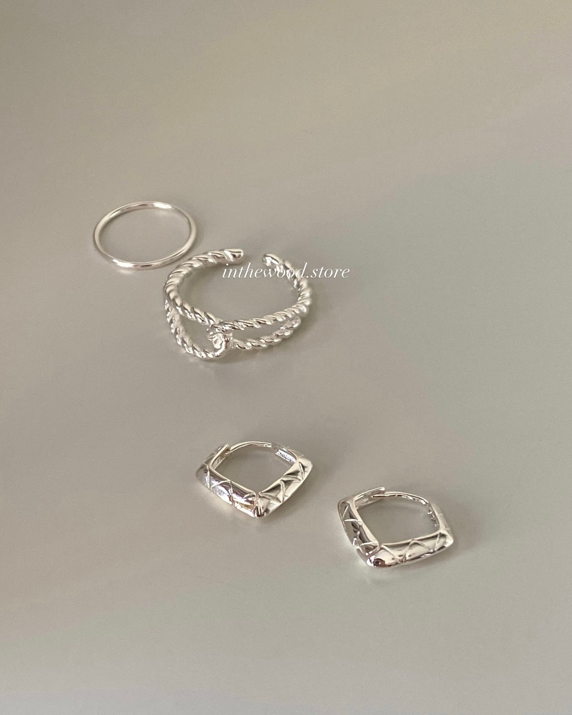 [925silver] Square Lozenges One Touch Earrings