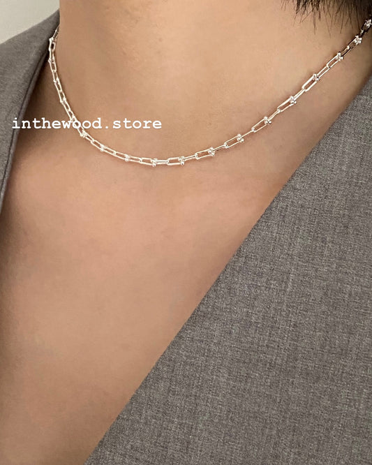 [925silver] Mini Buckle Chain Necklace-3mm
