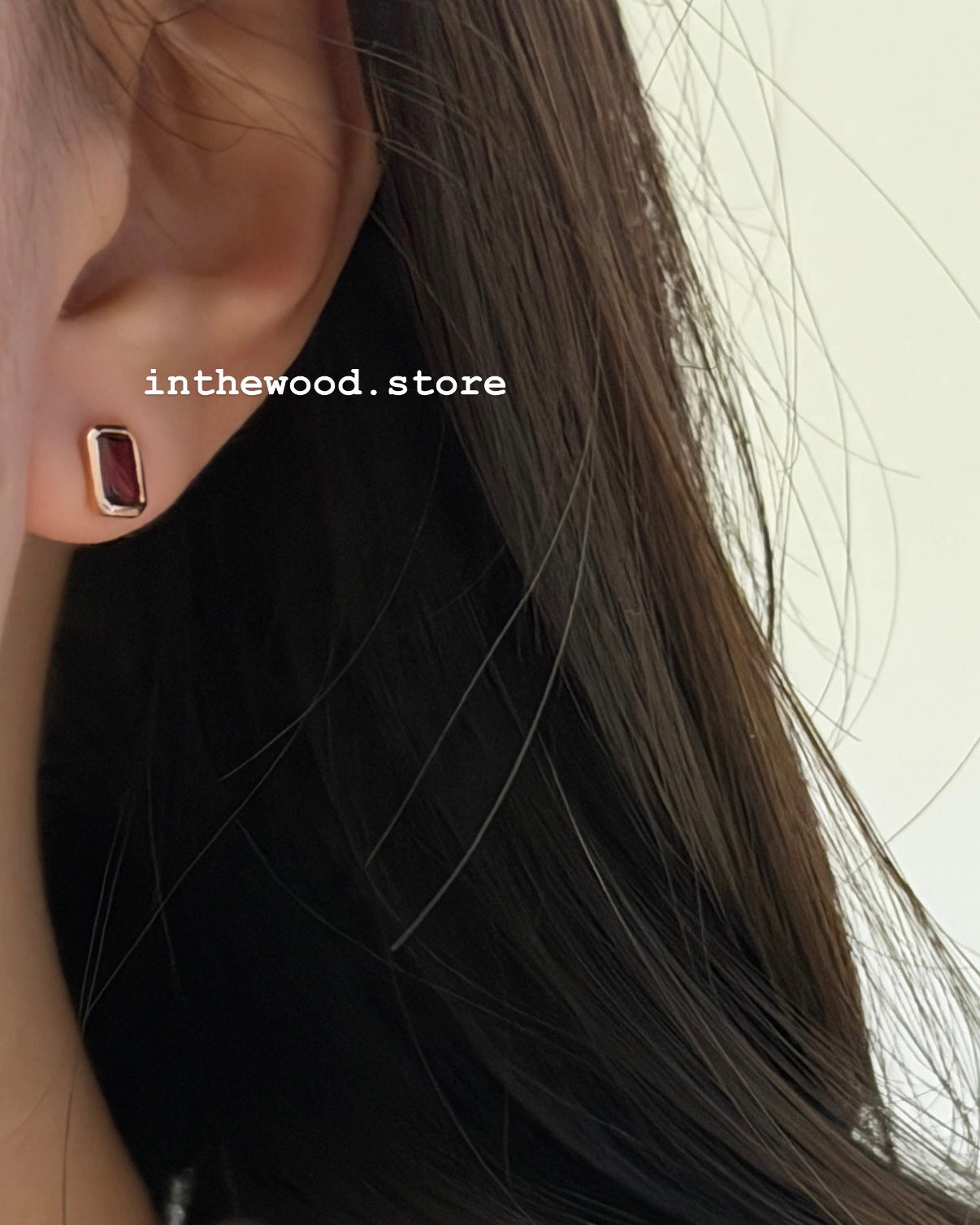 [925silver+Gemstone] Square Garnet Earrings