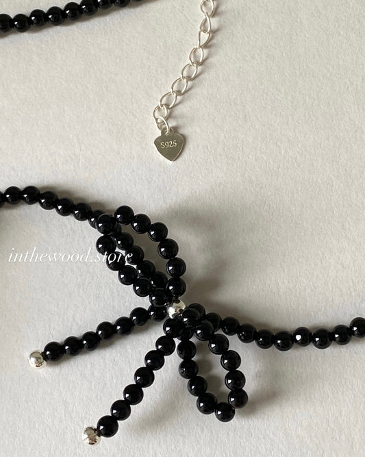 [925silver] Black Onyx Ribbon Necklace