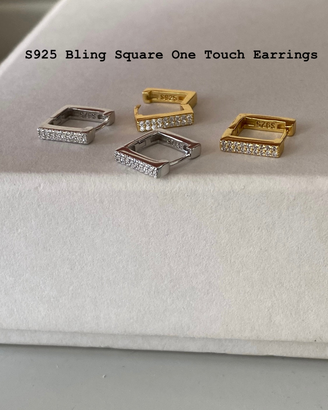 [925silver] Bling Square One Touch Earrings