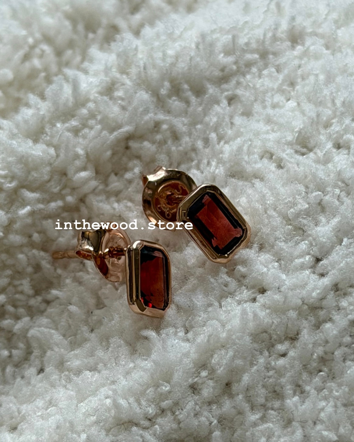 [925silver+Gemstone] Square Garnet Earrings