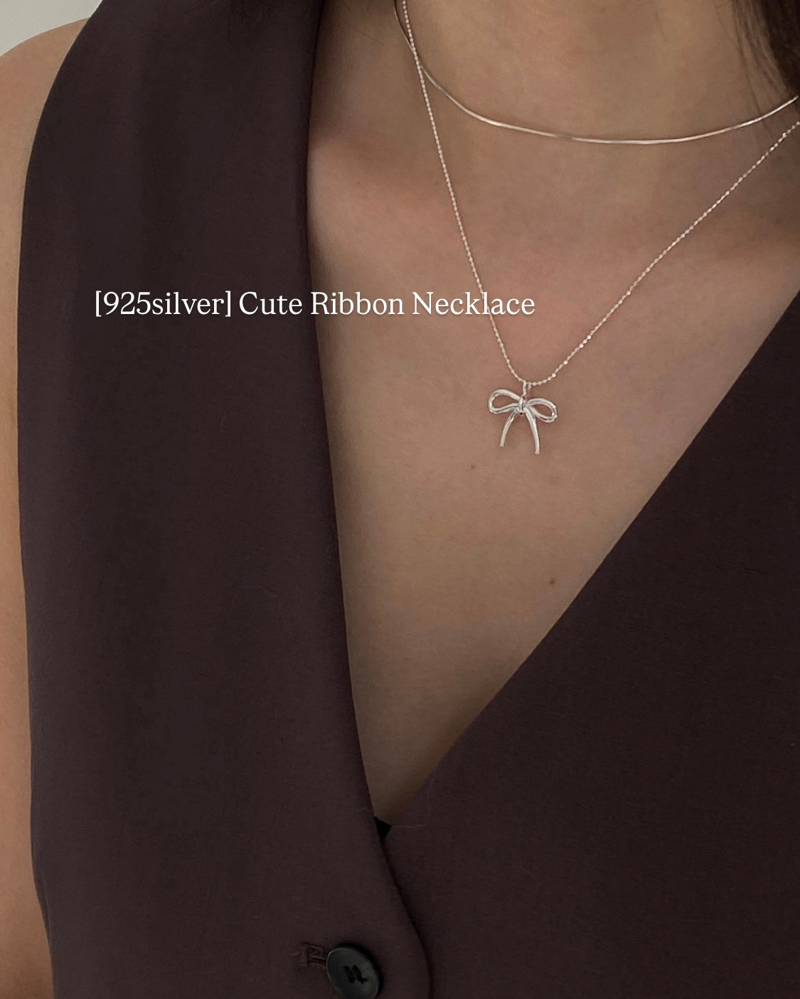 [925silver] Cute Ribbon Necklace