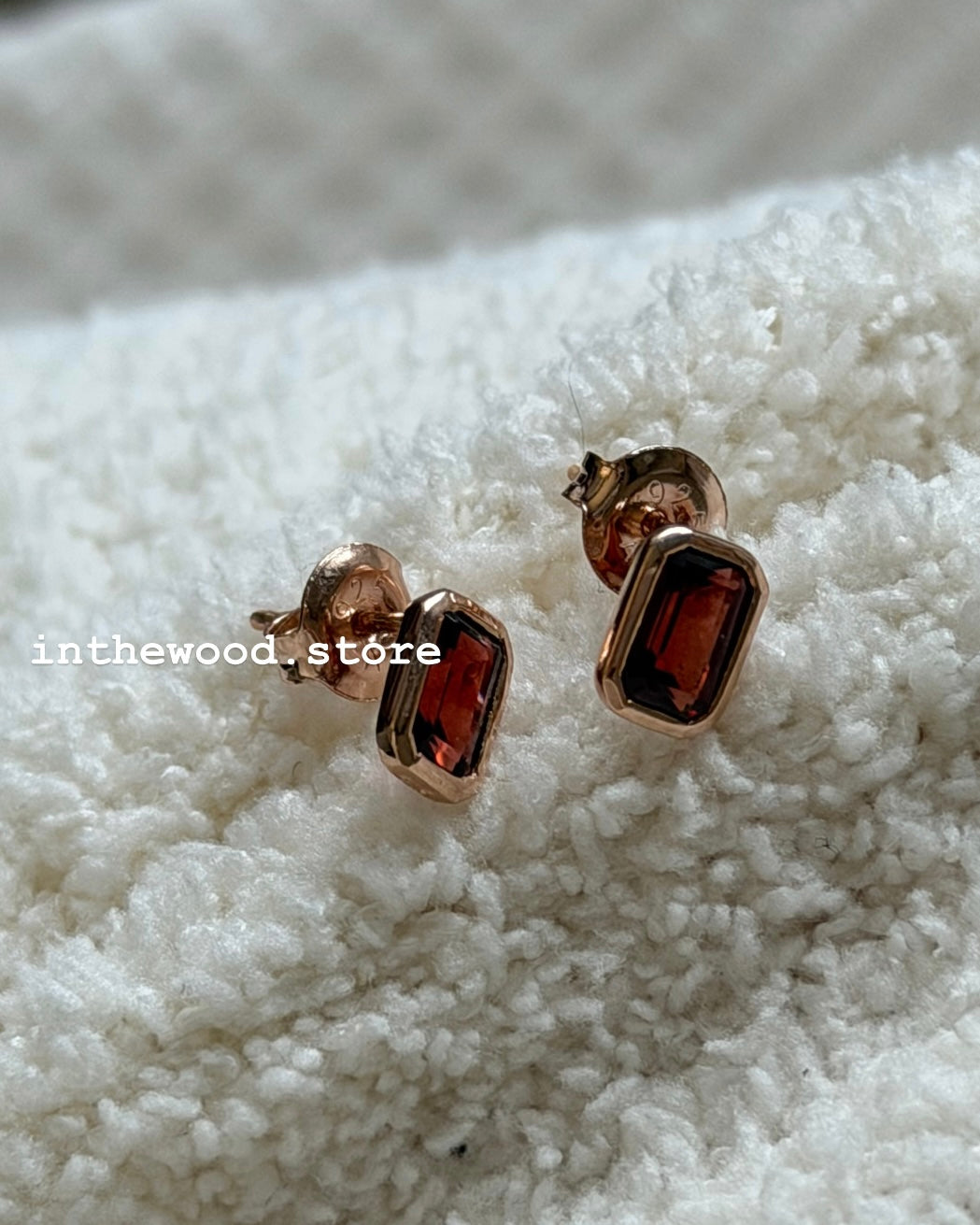 [925silver+Gemstone] Square Garnet Earrings