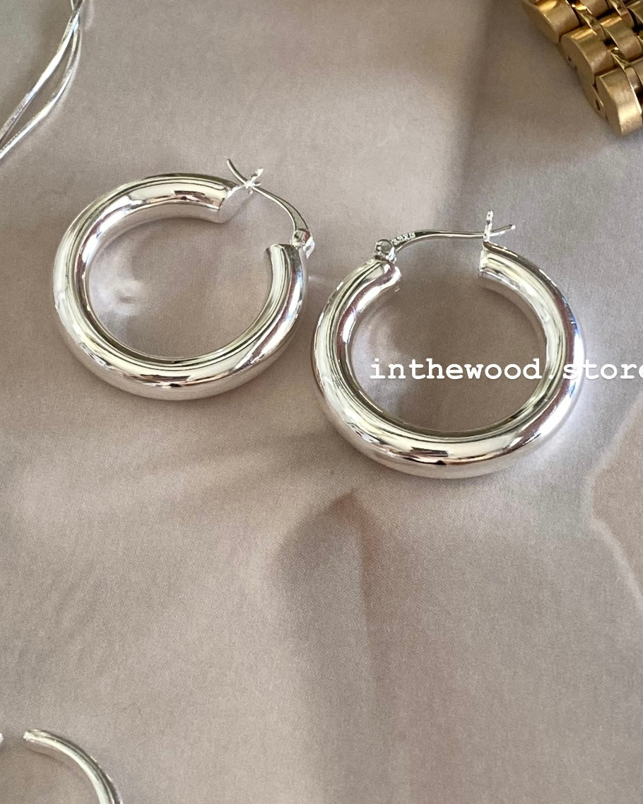 [925silver] Plain Hoop Earrings