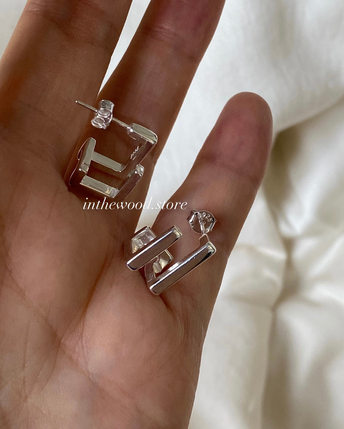 [925silver] Square Layer Earrings