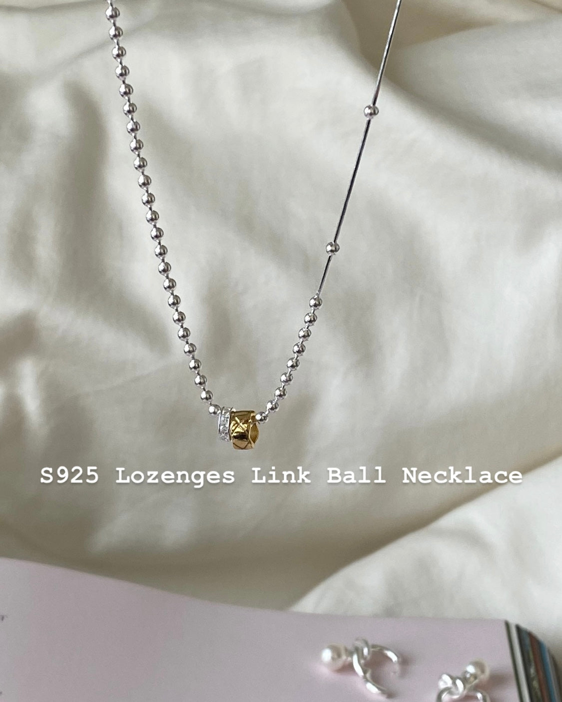 [925silver] Lozenges Link Ball Necklace