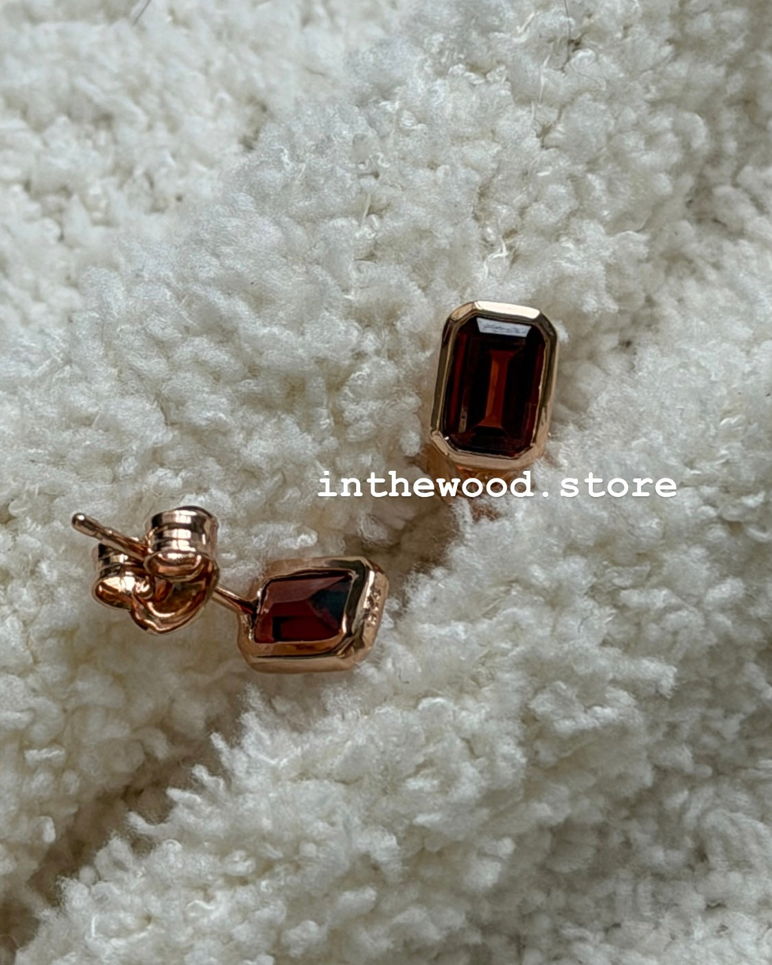 [925silver+Gemstone] Square Garnet Earrings