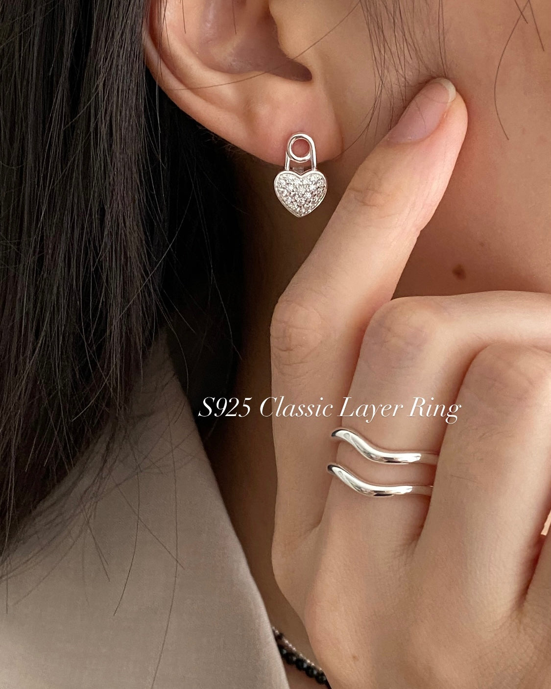 [925silver] Pin Heart Earrings
