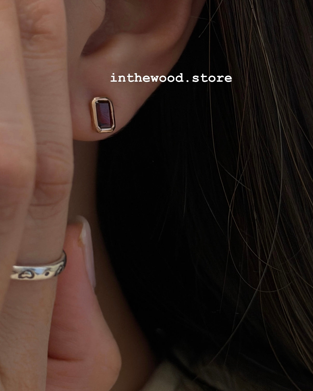 [925silver+Gemstone] Square Garnet Earrings