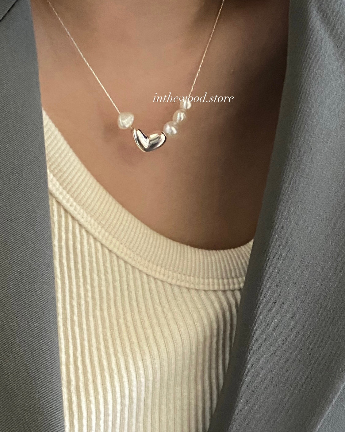 [925silver] Pearl Heart Necklace