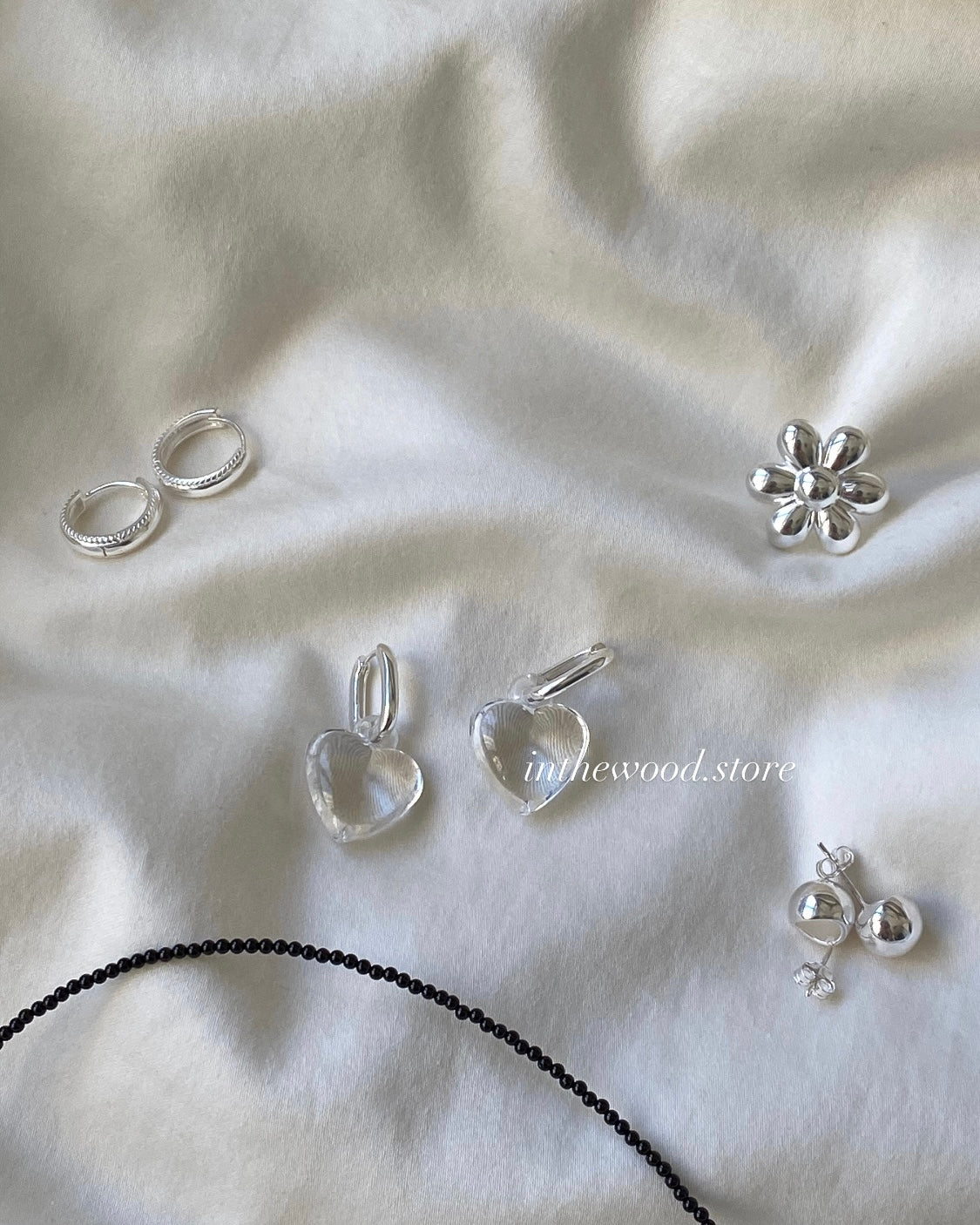 [925silver] Clear Heart Earrings