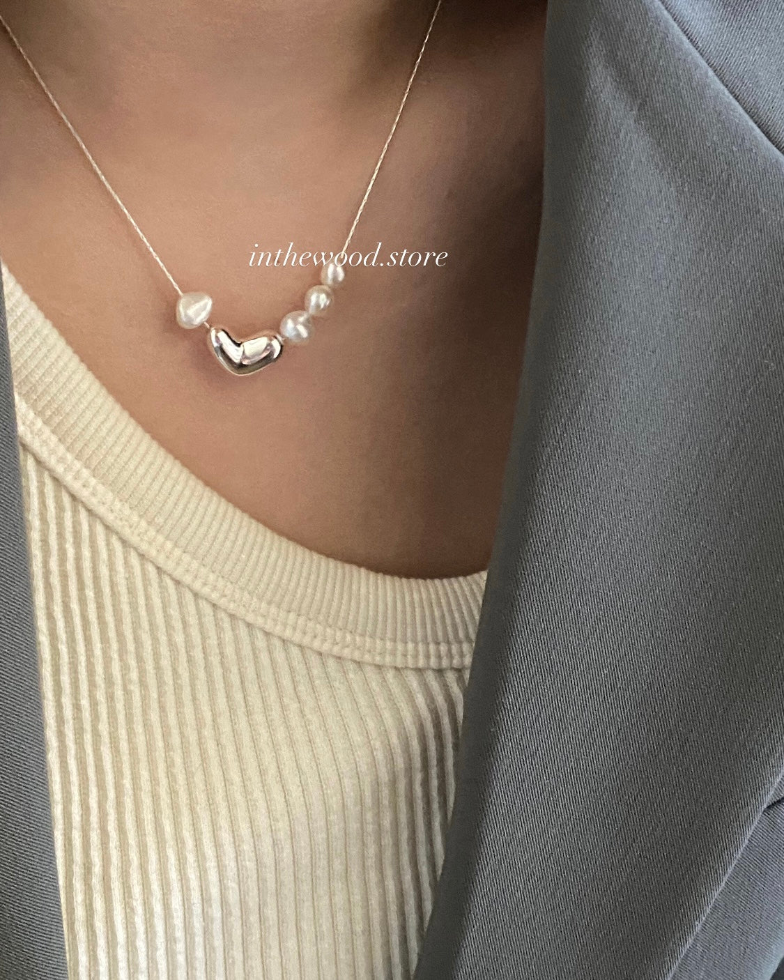 [925silver] Pearl Heart Necklace