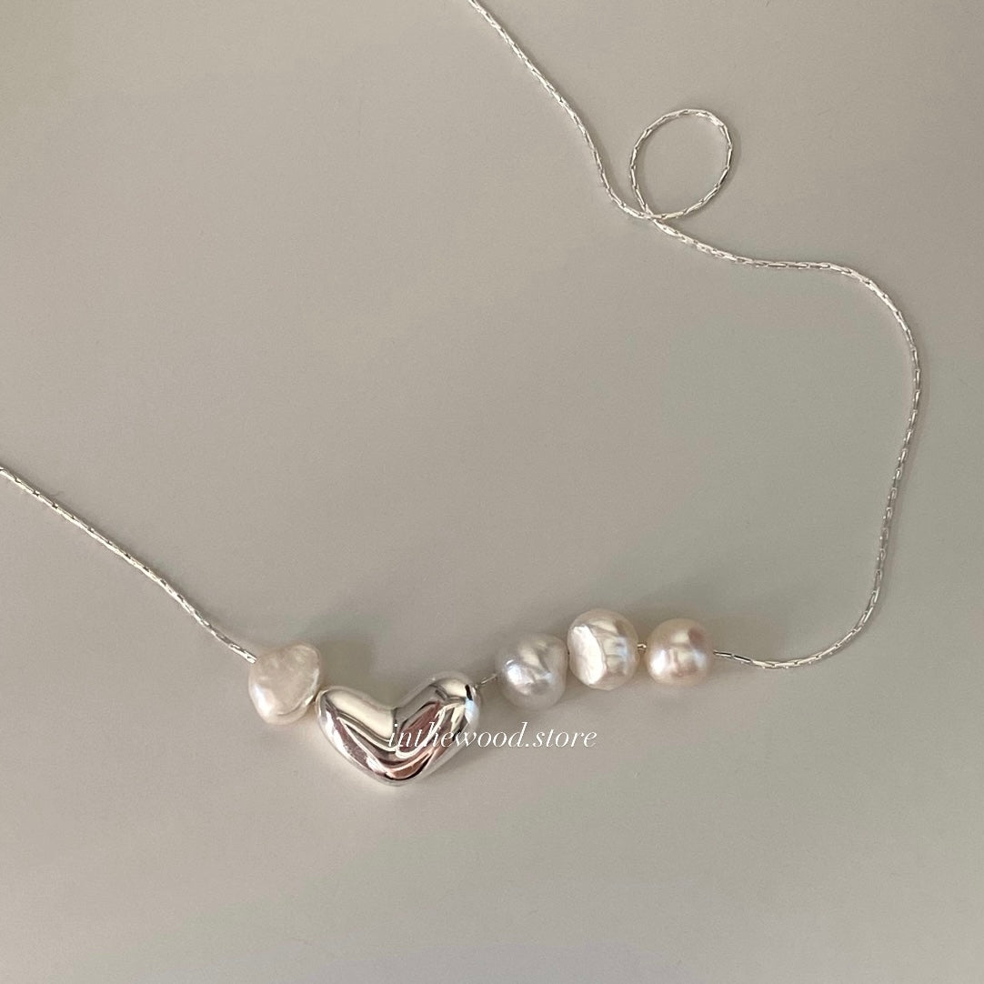 [925silver] Pearl Heart Necklace