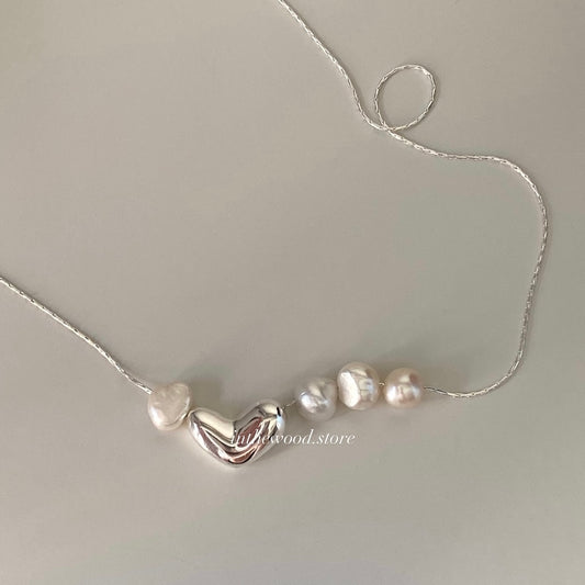 [925silver] Pearl Heart Necklace