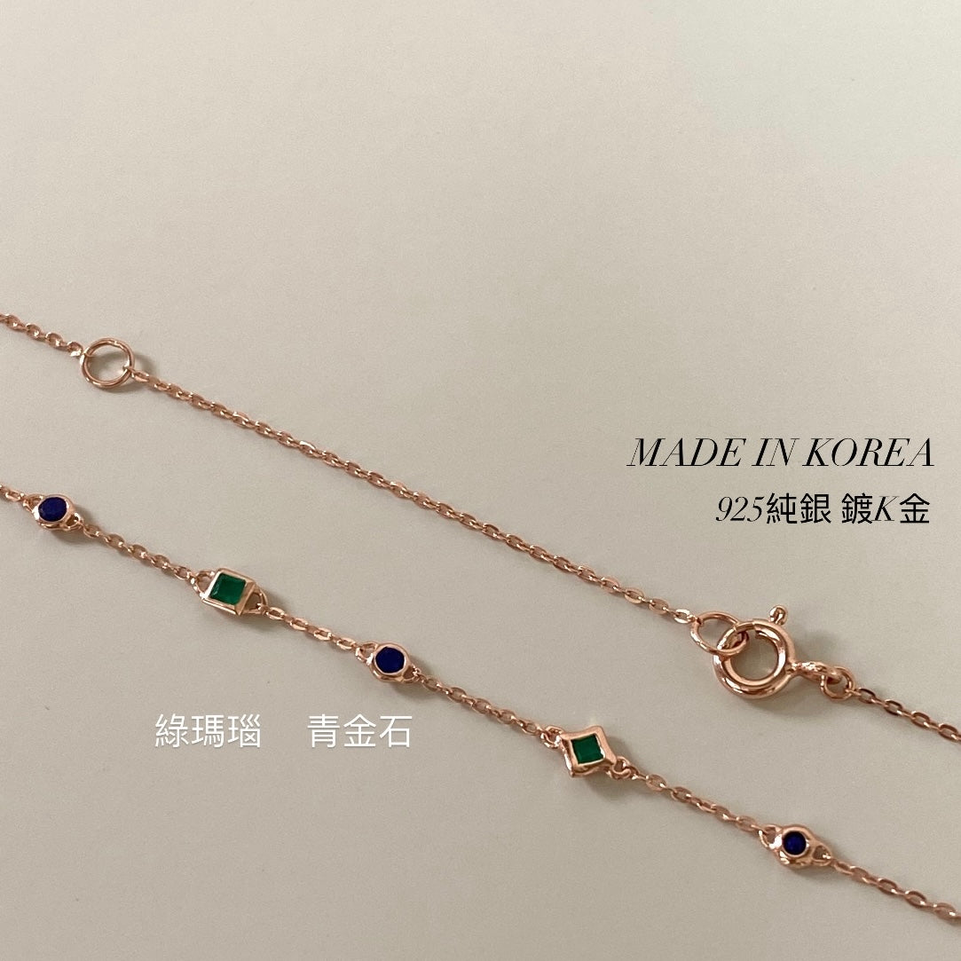[925silver+Gemstone] Green Agate + Lazurite Necklace