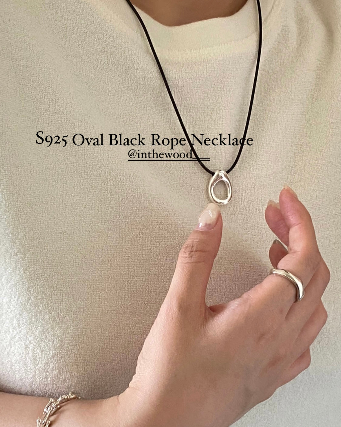 [925silver] Oval Black Rope Necklace