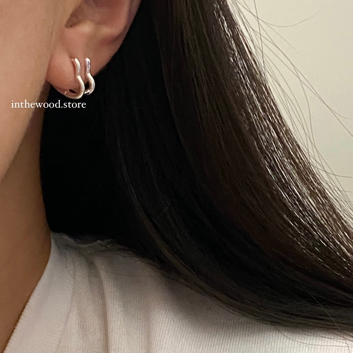 [925silver] Double Heart One Touch Earrings