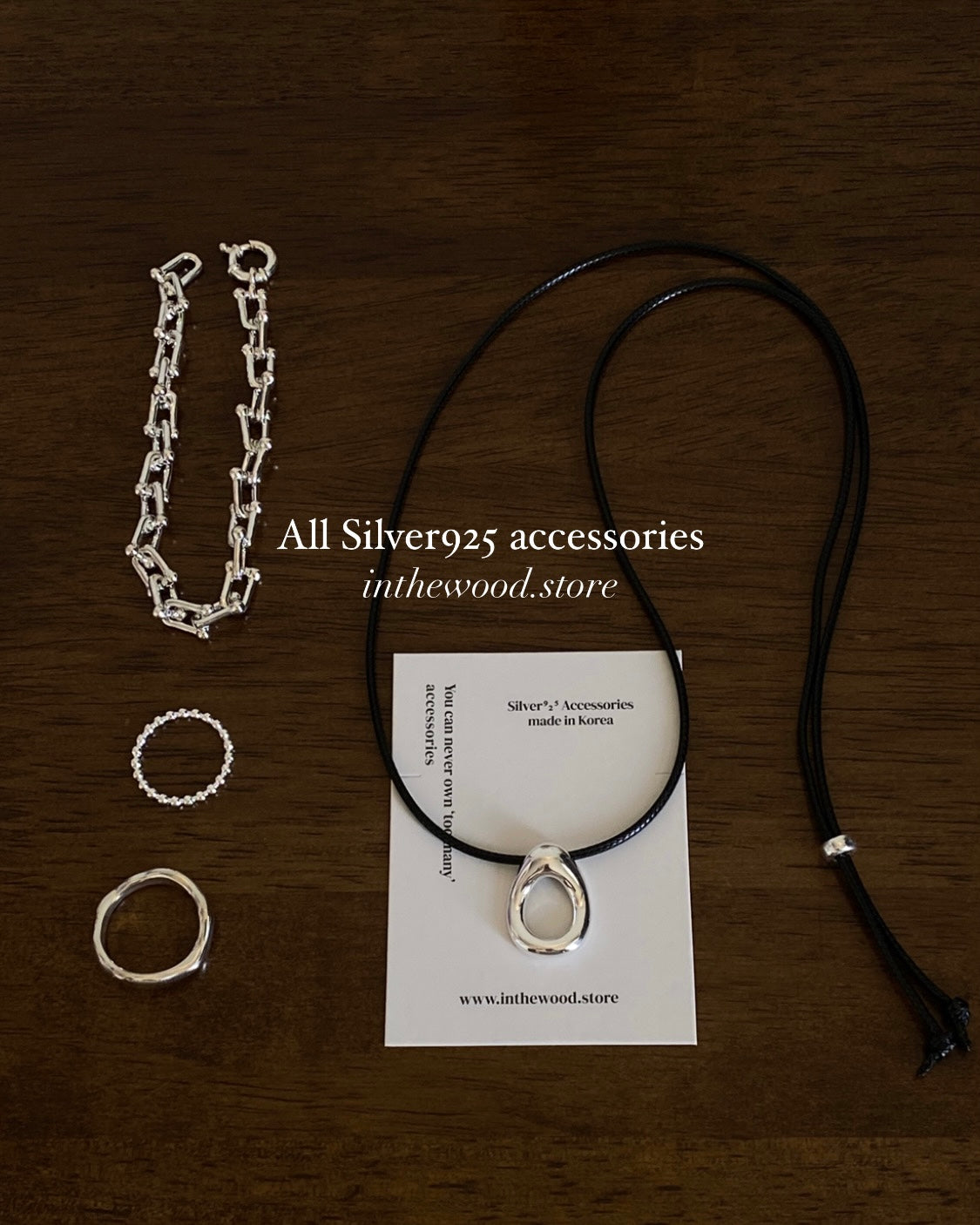 [925silver] Oval Black Rope Necklace