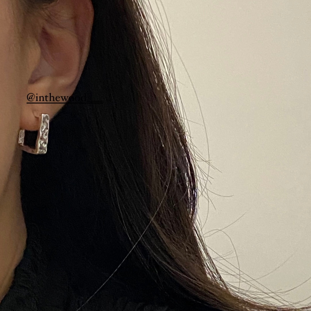 [925silver] Square Rock Earrings