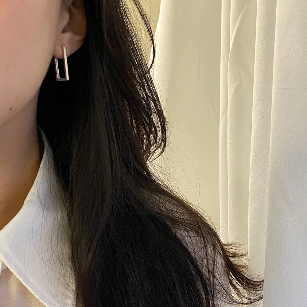 [925silver] Rectangle Earrings