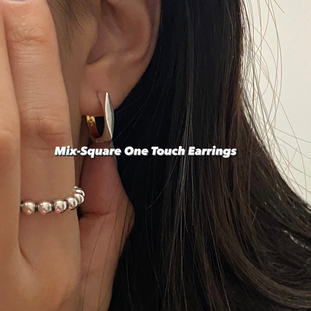 [925silver] Mix-Square One Touch Earrings