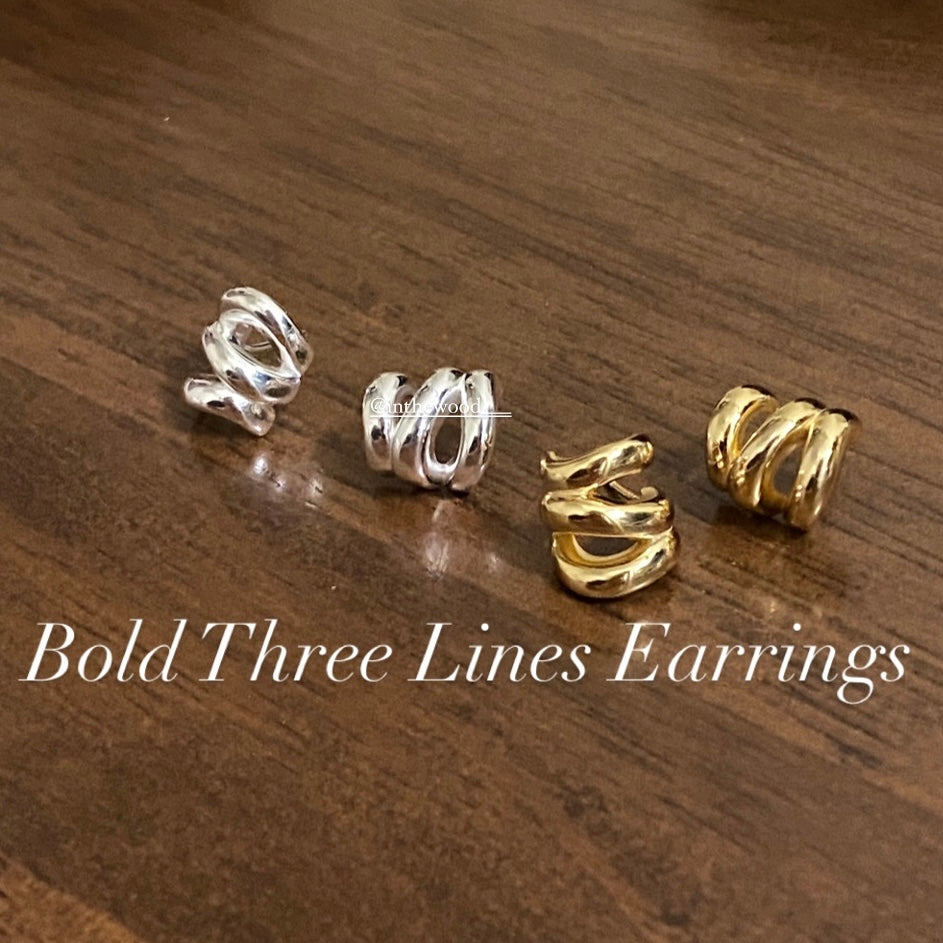 [925silver] Bold Three Lines Earrings