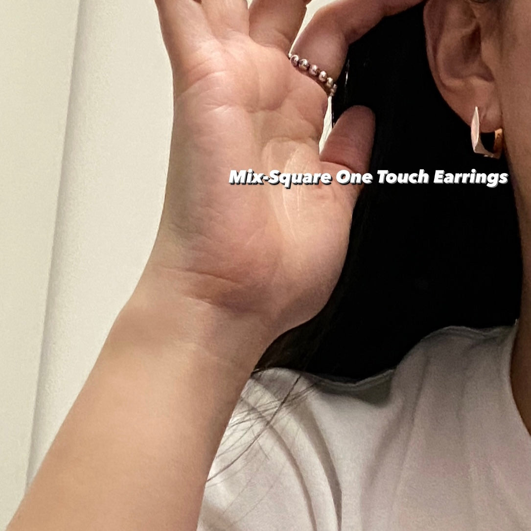 [925silver] Mix-Square One Touch Earrings