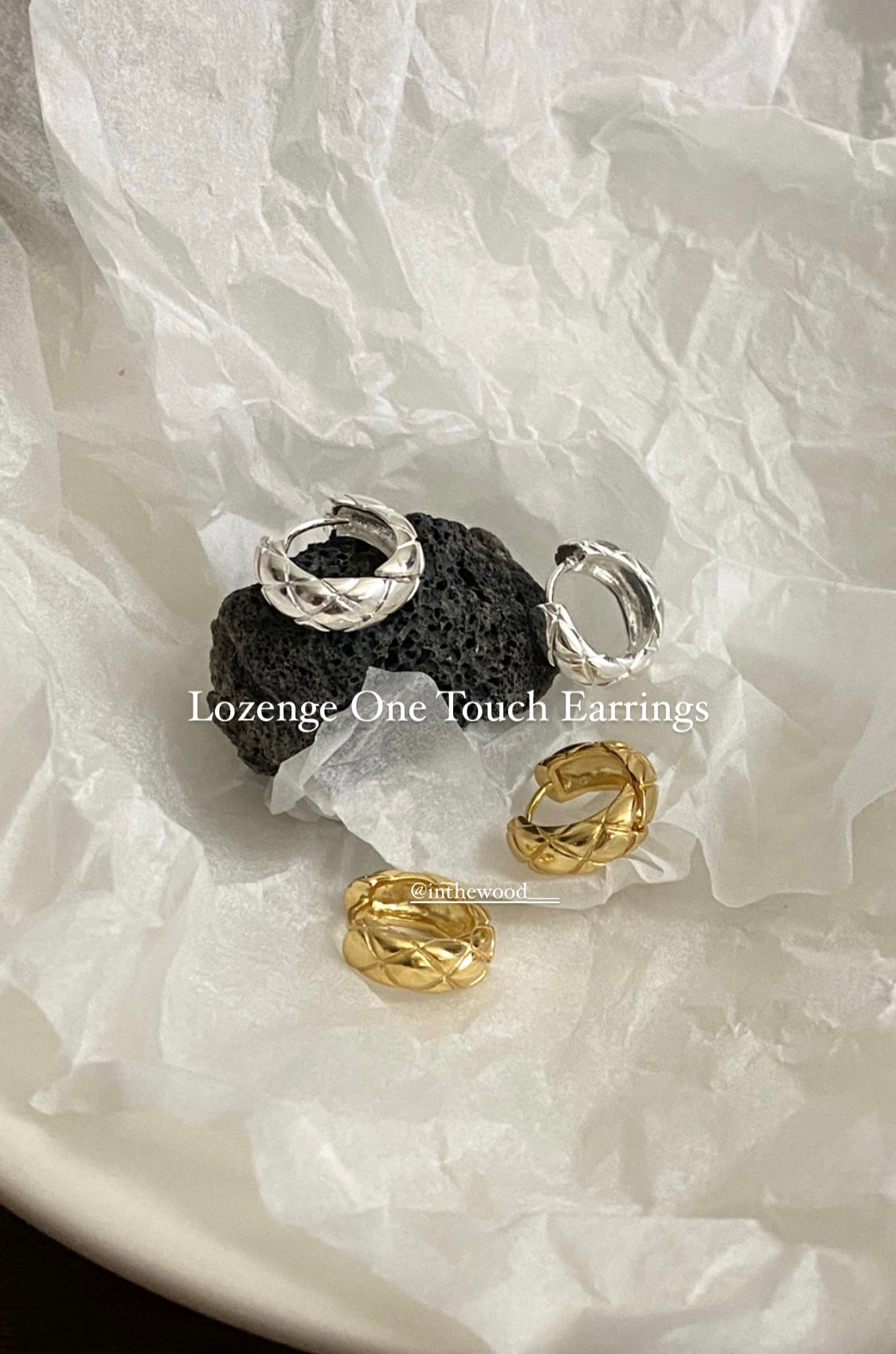 [925silver] Lozenge One Touch Earrings